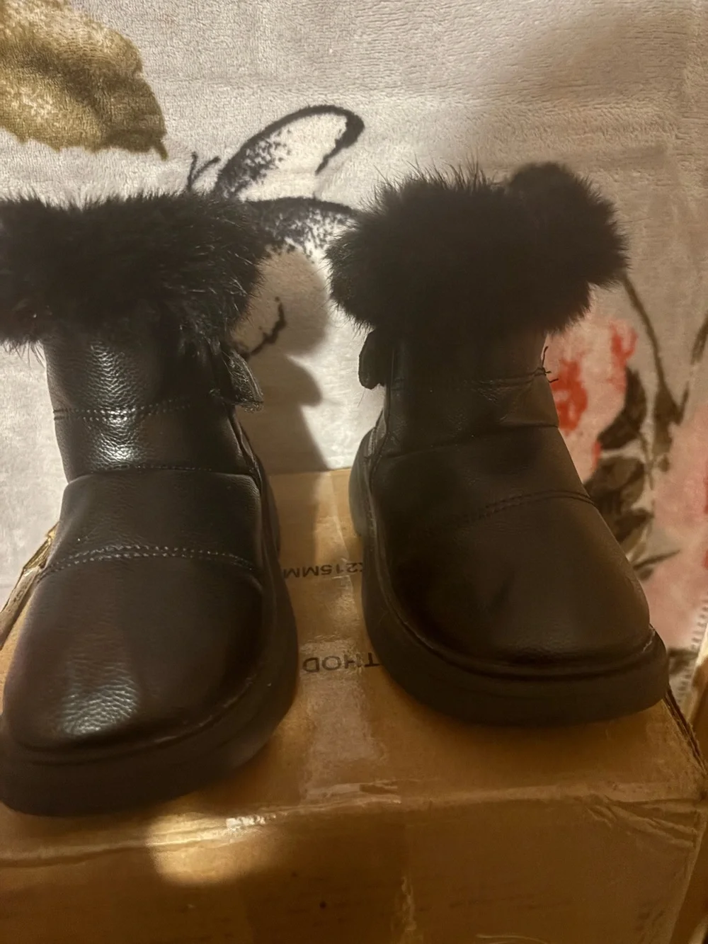 Kids Black Faux-Fur Ankle Boots